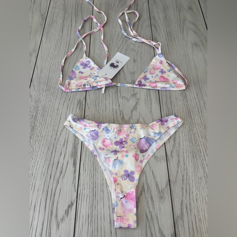 COPY - Fenity, bikini, white with flowers, size (S)  / 2 piece set